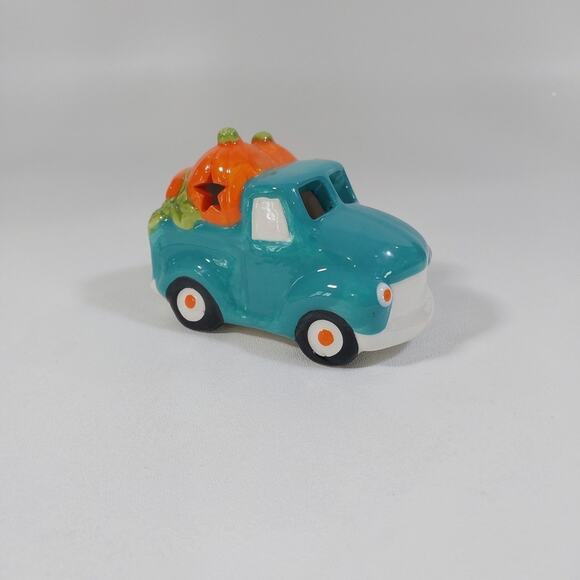 Fall Light Up Truck Ceramic Teal approx. 2" x 3" x 4" - Picture 1 of 7